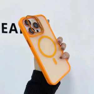 Ốp lưng gắn ống kính, cho iPhone 15, 14, 13, 12, 11, pro max, 15, 14 plus, có bảo vệ camera, acrylic, trong suốt, mờ, cứng, giá đỡ tích hợp, ốp điện thoại từ tính.