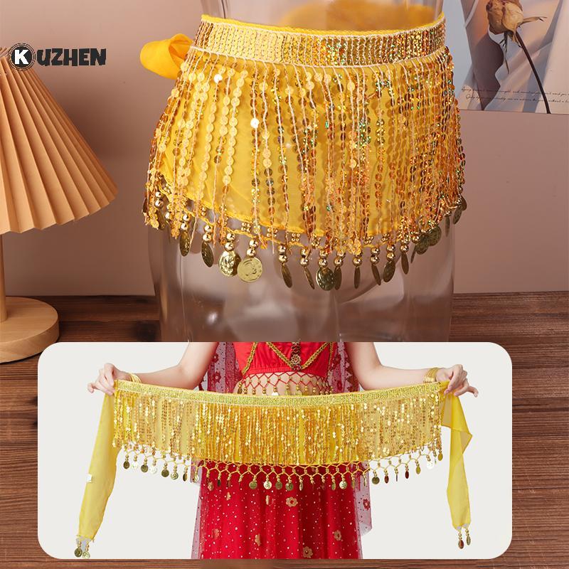 KUZHEN Bụng Khiêu Vũ Eo Dây Xích Boho Sequin sel Thắt Lưng Khiêu Vũ Ấn Độ Hip Khăn Jazz Khiêu Vũ Thể Hiện Trang Phục Với Dangling Kim Sa Lấp Lánh HOT