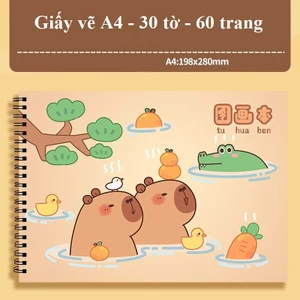 Quyển 30 tờ giấy vẽ A4 cho bé in hình Capybara Panda dễ thương MUN STORE QUYENVECAPY1461