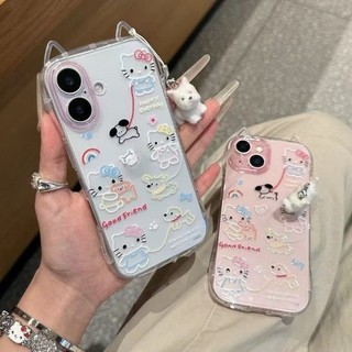 Ốp lưng IPhone 17 16 15 14 13 12 11 ProMax XSMax 7 Plus Dễ thương Rainbow KT Cat Tai Điện thoại Case
