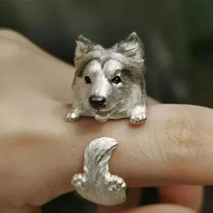 Hoạt Hình Sáng Tạo Dễ Thương Ba Chiều Husky Chỉ Số Ngón Tay Nhẫn Mở Có Thể Điều Chỉnh Thú Cưng Người Yêu Nhẫn Cún Con Nhẫn