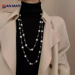 AN.MART Áo len ngọc trai mô phỏng hai lớp thanh lịch Nelace dành cho nữ Vòng cổ nữ Dây chuyền dài Nelace VN