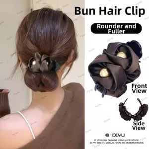 Kẹp Móng Vuốt Tóc PYCOU, Kẹp Tóc Chống Trơn Trượt Trang Trí Ngọc Trai, Hoa Satin Vải Volumizing Bun Tóc