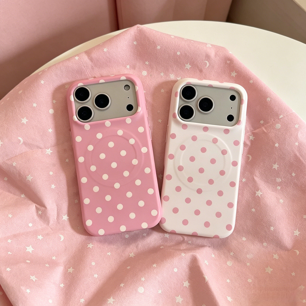 Ốp điện thoại iPhone dạng bột kem chấm bi thích hợp cho iPhone 17 Pro Max, 17, 16, 15, 14, 13 mẫu hút từ tính