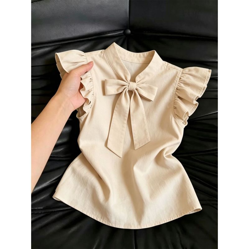 [Thời gian có hạn Seckill] Phong cách nhẹ nhàng Áo sơ mi nơ tay bay nhỏ Áo thun nữ mùa hè Thiết kế phong cách mới Cảm giác buộc dây thời trang hàng đầu