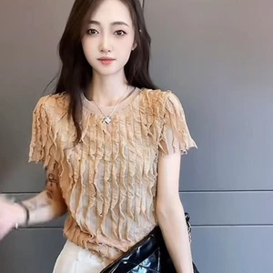 Mùa hè mới phong cách Hàn Quốc thời trang giản dị dáng ôm vừa vặn áo thun ngắn tay dành cho nữ