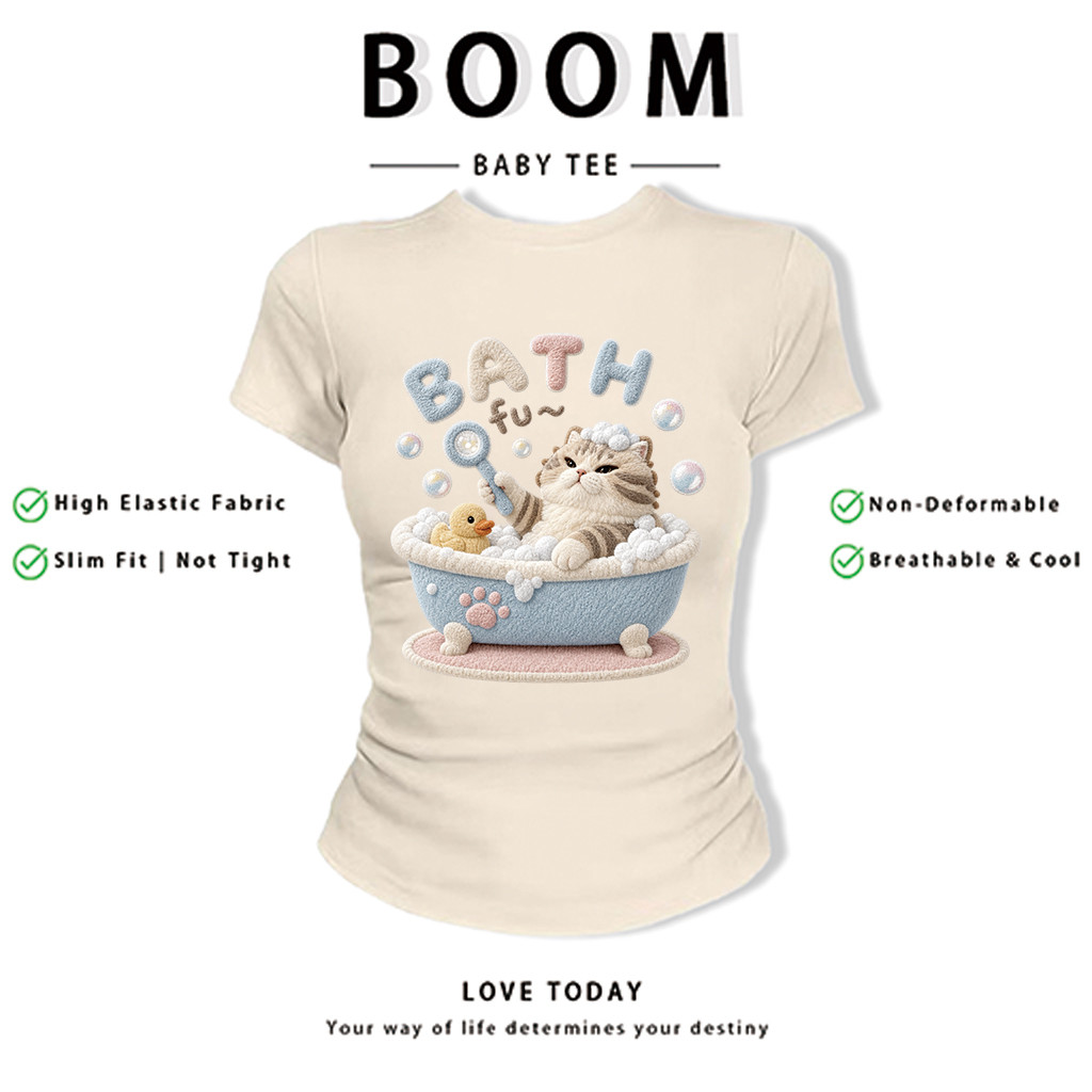 BOOM Áo Baby Tee Nữ Cotton Ôm Body-Áo Thun Ngắn Tay Y2K In Hình PhongCách Mùa Hè, Cổ Tròn Hàng Đầucách hàn quốc phong&85