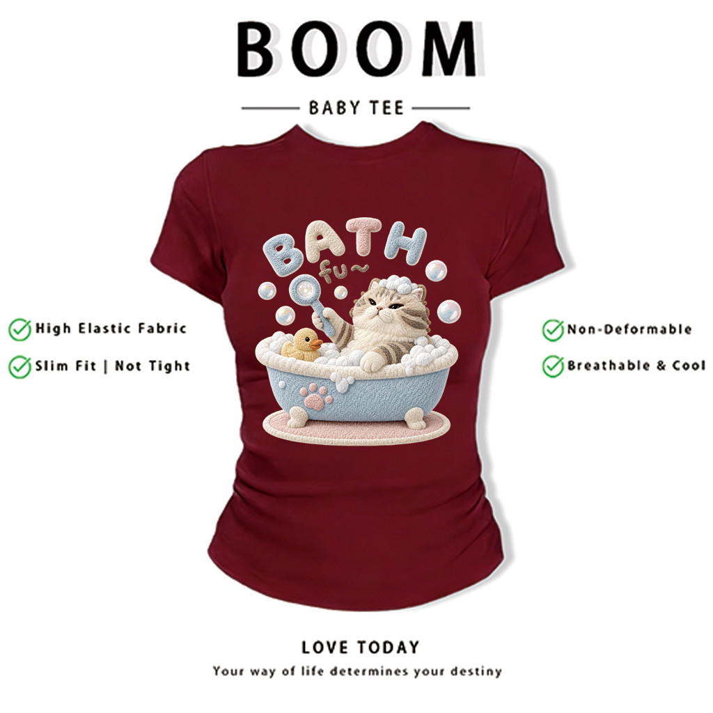 BOOM Áo Baby Tee Nữ Cotton Ôm Body-Áo Thun Ngắn Tay Y2K In Hình PhongCách Mùa Hè, Cổ Tròn Hàng Đầucách hàn quốc phong&85