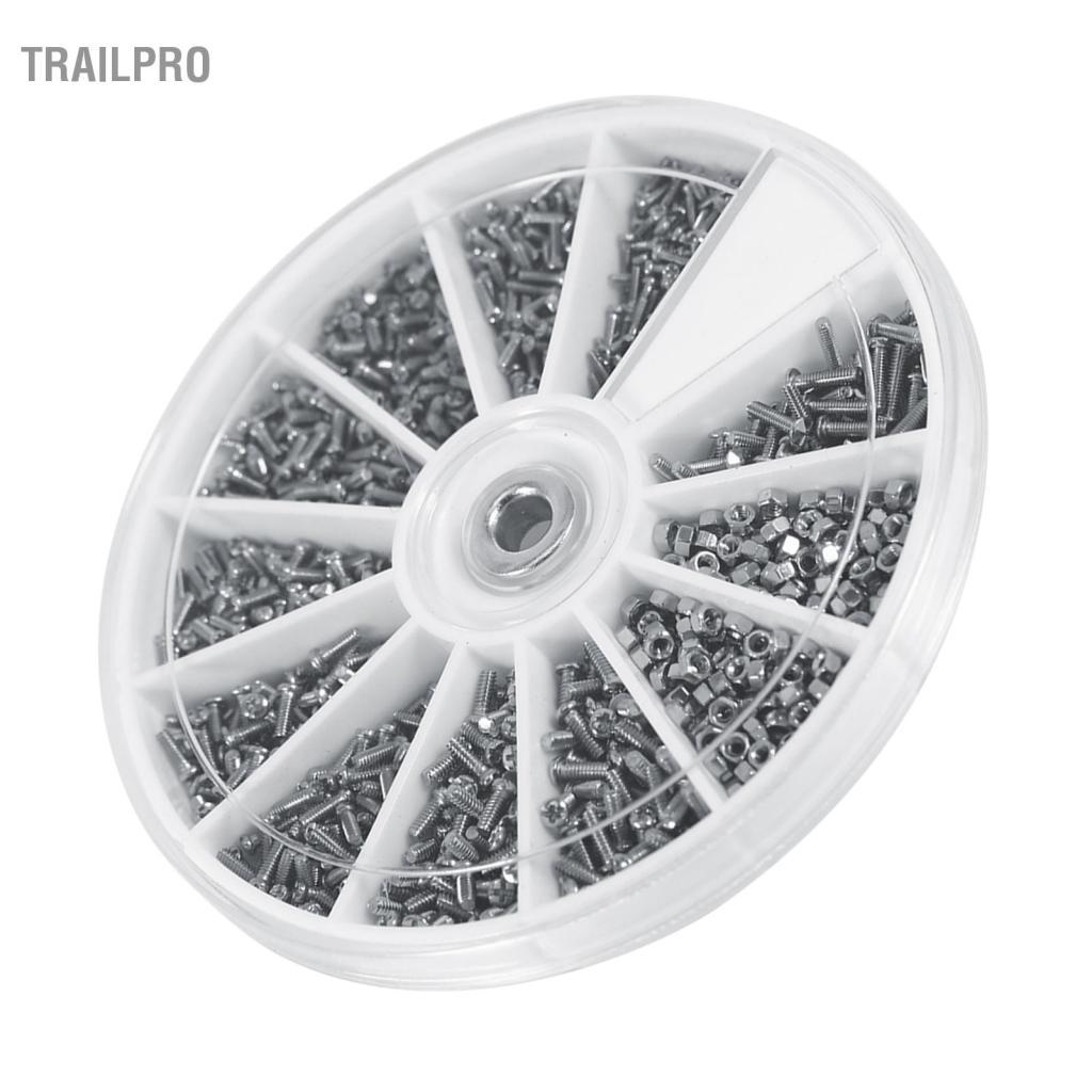 TrailPro Bộ 600 12 Loại Ốc Vít Bu Lông Hạt Assortment Bộ Thép Không Gỉ Full Ren Máy Cho Đồng Hồ Glassess M1 M1.2 M1.4 M1.6