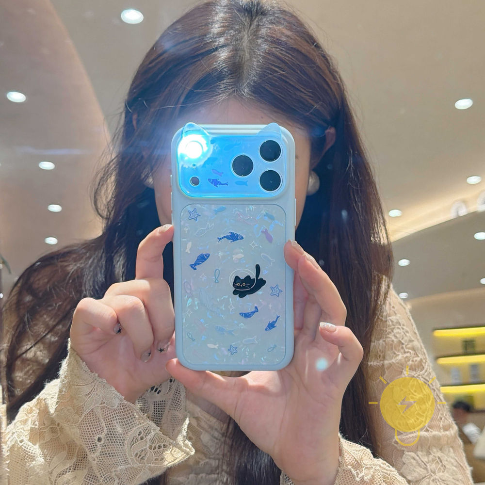 Phone Case For iPhone 17 Pro Max 16 15 TPU Cat Fish Ear Aesthetic Korean Cute