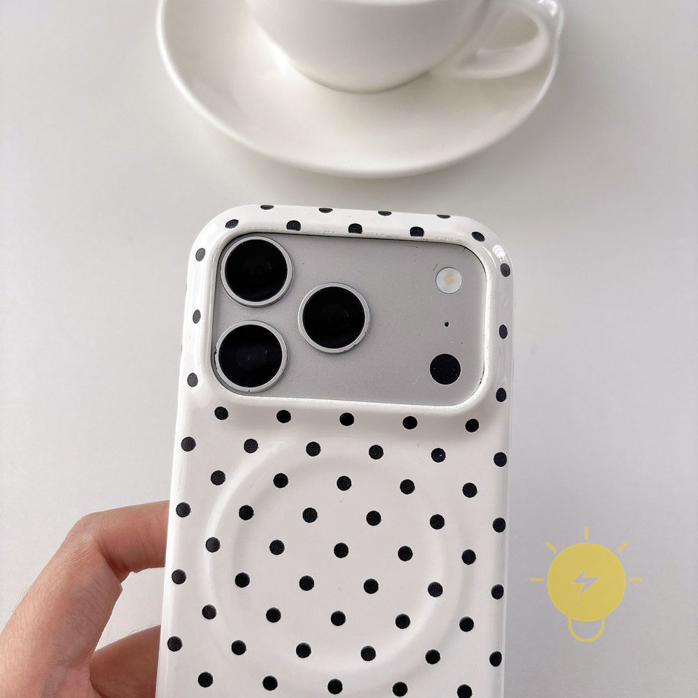 Phone Case For iPhone 17 Pro Max 16 15 14 13 TPU Magnetic Polka Dot Ring Polka Dot Aesthetic Korean Cute