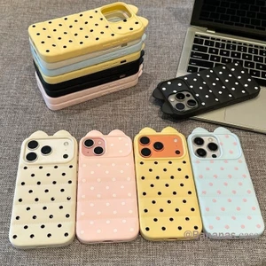 Ốp điện thoại mềm hình mèo chấm bi màu kẹo dễ thương cho iPhone 17 16 15 14 13 12 11 Pro Max 16 15 14 Plus