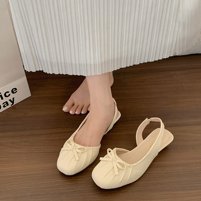 Phong Cách Hàn Quốc Mũi Tròn Dép Thường Ngày PU Nữ Cổ Tích Phong Cách Với Váy Sang Trọng Chống Trơn Trượt Giày Thường F
