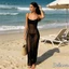 Đầm dài lưới Sheer dành cho nữ Slim Fit Spaghetti Dây đeo cổ Muỗng xuyên thấu cho bữa tiệc