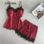 Bộ Đồ Ngủ Dây Nữ CATIYAHA, Bộ Đồ Ngủ Mỏng Màu Trơn Polyester, Quần Short Sling Bộ Đồ Ngủ Sling Mùa Hè