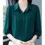 Áo Sơ Mi Nữ 3 / 4 Tay Nữ Thường Ngày Màu Xanh Trơn Áo Công Sở Nữ OL Áo Làm Việc