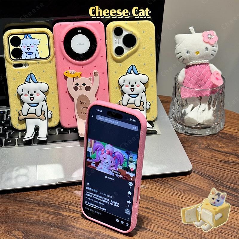 Ốp điện thoại bằng da hình cặp đôi chó mèo chân dài có thể gập lại cho iPhone 17 16 15 14 11 12 13 Pro Max Xs Max 7Plus