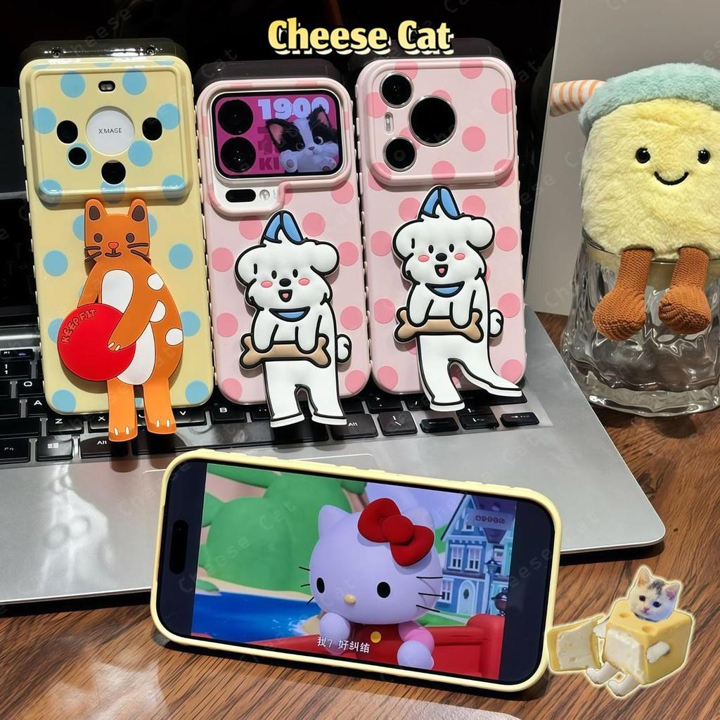 Chấm bi Cún Con Mèo Giá Đỡ Điện Thoại Ốp lưng điện thoại iPhone cho iPhone 14 13 12 11 15 Plus 16 17 Pro Max