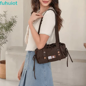 Túi Tote Đa Năng FUHUIOT, Túi Đeo Vai Kẻ Sọc Dung Tích Lớn Thiết Kế Đơn Giản, Vải Đa Năng Mới Thường Ngày Phong Cách Anh Túi Đeo Ngang Mua Sắm