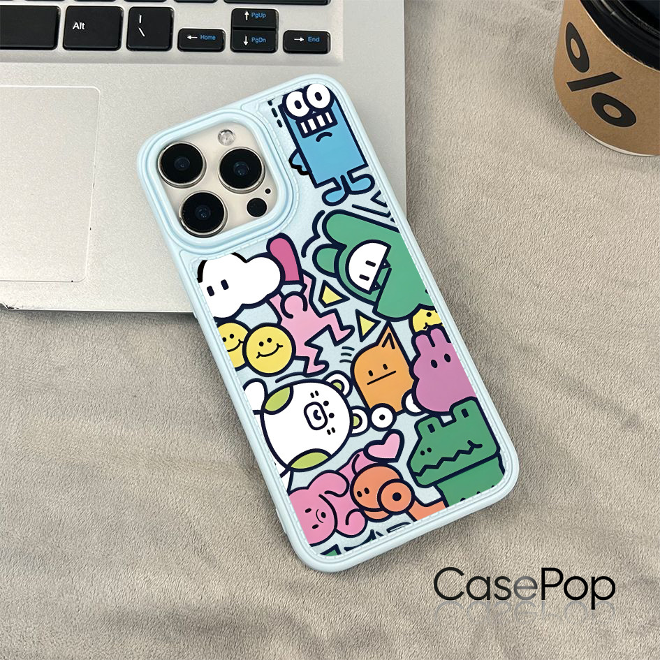 Họa tiết ghép hình nhân vật hoạt hình dễ thương cho iPhone 17/16 Pro (Max/15/14/13/12/11)