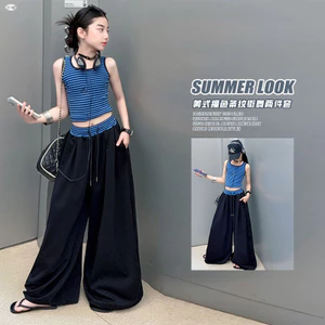 Áo Vest sọc xanh bé gái mùa hè phong cách mới thời trang trẻ em không tay Slim-fit Top