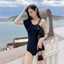 2026 Phong Cách Mới Hàn Quốc Màu Trơn Đồ Bơi Gợi Cảm Dopamine Nữ Thần Quạt Dây Bao Bụng Bảo Vệ Bikini Đồ Bơi