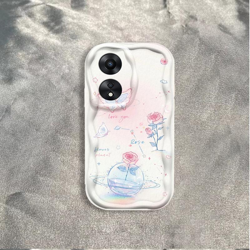 Thích Hợp Cho OPPO A18 A38 A58 A60 A17 A17K 4G 3D Điện Thoại Thông Minh TPU Mềm Hoa Tím Hoa Hồng Tulip Ins Phong Cách Chống Sốc Ốp Điện Thoại