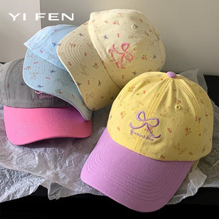 YIFEN Phong Cách Hàn Quốc Hoa Nơ Thêu Mũ Bóng Chày Nữ Xuân Hè Ngọt Ngào Thể Hiện Mặt Nhỏ Rộng Viền