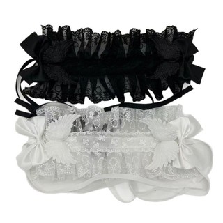 Mũ đội đầu Cosplay WKPFR893, Gothic Ribbon Bowknot Lolita Wing Angel Headband, Phụ kiện tóc quấn đầu ren ngọt ngào