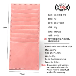 Bàn chải chống trộm RFID Giá đỡ danh thiếp một mặt dài 9 khe cắm thẻ bằng da Giá đỡ thẻ nhẹ Ngân hàng chống từ tính 6.7