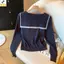 < YEI > Áo thun dài tay sọc phong cách Preppy dành cho nữ V-ne Áo dệt kim thông thường mới