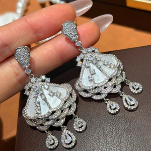 Bông tai tua rua thời trang sang trọng Zircon Hàn Quốc