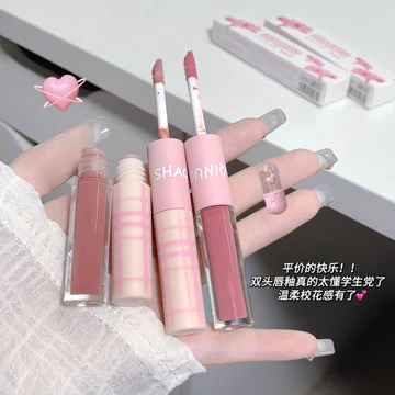 SHAQINUO Làm se Thời Gian Đôi Đầu Son Bóng Gương Nước Bóng Son Bóng Matte Nhung Son Môi Làm Đẹp Trong Nước