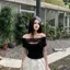 Áo thun ngắn tay một vai ren rỗng dành cho nữ mùa hè Pure Desire Sexy Slim-Fit Bott