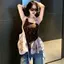 Mùa hè Phong cách mới Hot Girl Gợi cảm Slim-fit Châu Âu Mỹ Phong cách tương phản Khâu màu sắc Dây hoa Áo yếm