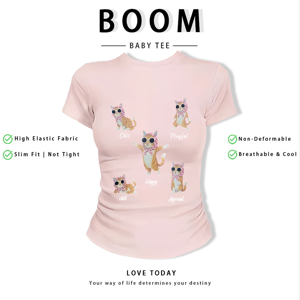 BOOM Áo Baby Tee Nữ Cotton Ôm Body-Áo Thun Ngắn Tay Y2K In Hình PhongCách Mùa Hè, Cổ Tròn Hàng Đầucách hàn quốc phong144