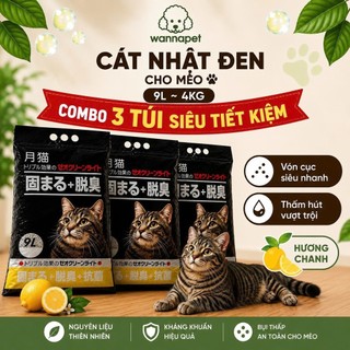 [Combo 3 Bao 11kg] Cát Nhật Đen Cho Mèo 9L 3.5kg Vón Cục Siêu Nhanh Khử Mùi Ít Bụi - Wanna Pet SG