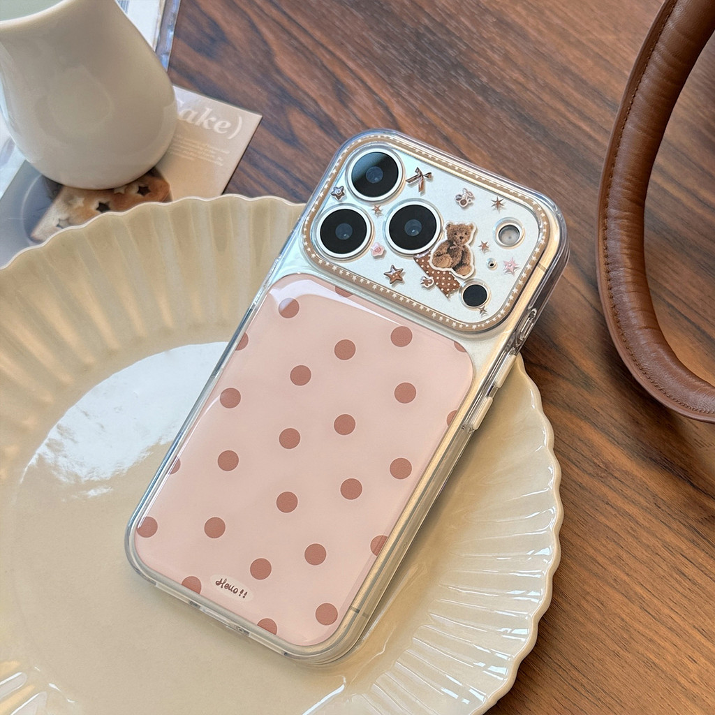 Ốp lưng iPhone chấm bi hình gấu nhỏ dễ thương phù hợp cho iPhone 17 Pro Max 16 15 14 13 12 11 Vỏ bảo vệ chống rơi LAHH