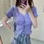 Phong cách Hàn Quốc Slim-fit Slimmer Look All-match Fungus Edge Xếp ly Cổ chữ V ngắn @ -