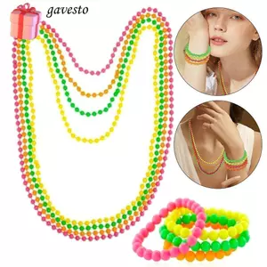 GAVESTO 4 / 8 CÁI Vòng Cổ Bộ Vòng Tay, Hạt Nhiều Màu Sắc Neon Choker, Dây Xích Nhựa Huỳnh Quang Bohemian Vòng Tay Trẻ Em Nữ Trang Phục Dự Tiệc Phụ Kiện