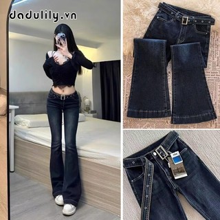 DADUlily | Quần Dài Cổ Điển Kiểu Mỹ Màu Xanh Đậm Cạp Thấp Quần Jean Nữ Mẫu Mới Hot Girl Quần Dài