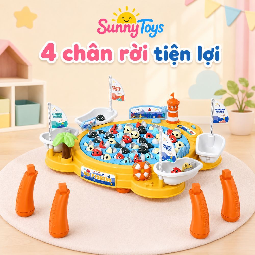 Bàn Câu Cá Phát Nhạc SunnyToys 45 Món - Bé Câu Cá Vui Nhộn, Luyện Tay Mắt