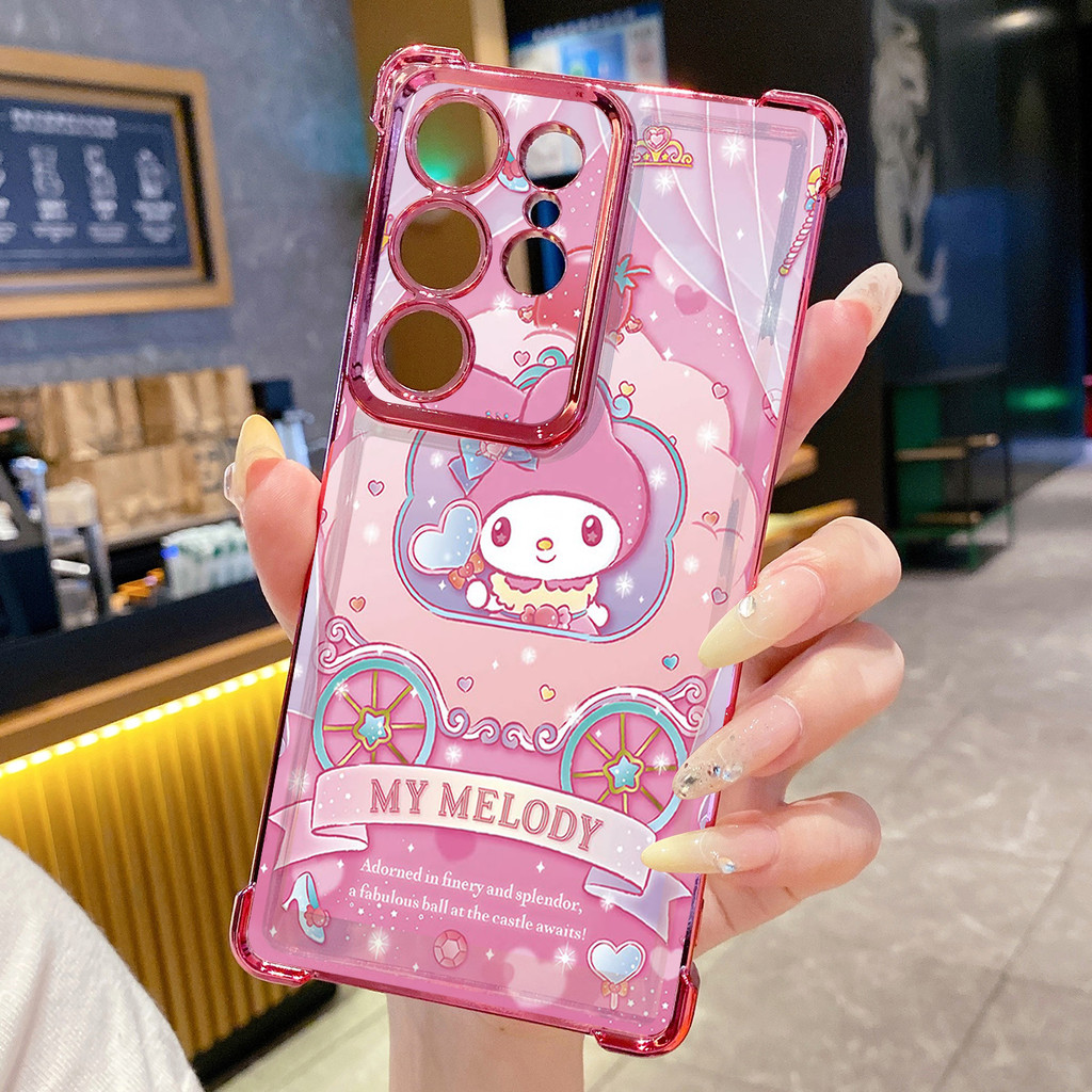 Tương thích với Samsung Galaxy S25 S24 S23 Ultra S22 Plus S21 FE S20 Heart Melody Kuromi Vỏ mạ trong suốt Vỏ chống rơi