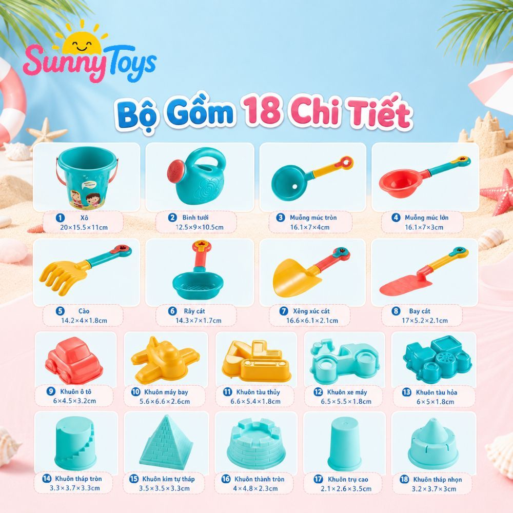 Bộ Xúc Cát Hình Vịt Xanh 18 Chi Tiết SunnyToys  - Đồ Chơi Đi Biển Cho Bé Vui Chơi