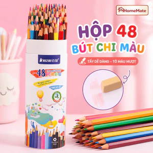 Hộp Bút Chì Màu 48 Màu Cao Cấp HomeMate, Màu Sắc Tươi Sáng, Dễ Tô, Dễ Tẩy Dành Cho Bé Và Học Sinh