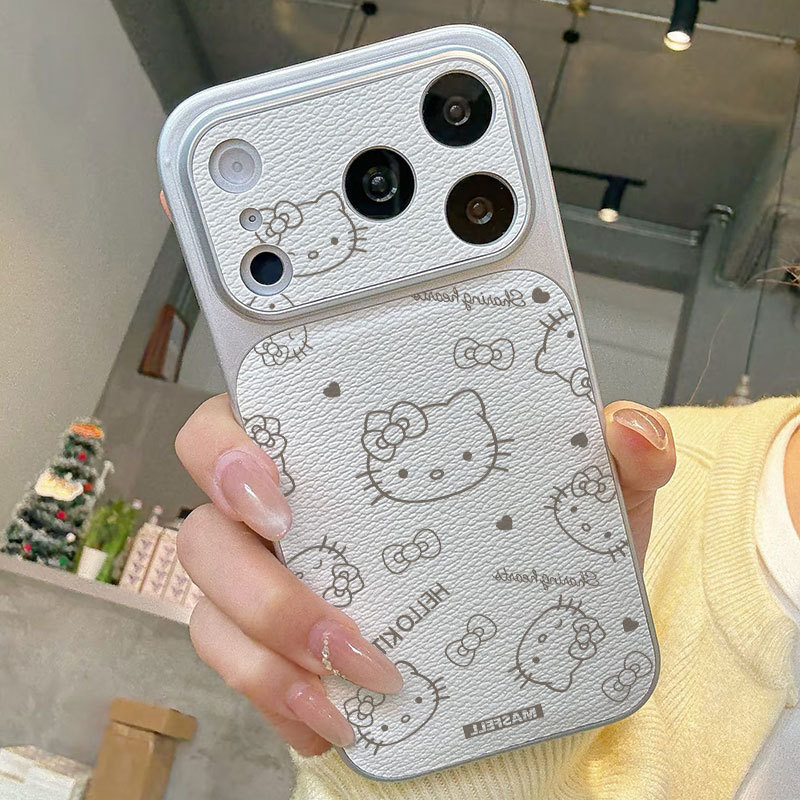 Ốp lưng iPhone họa tiết da mạ họa tiết mèo Kitty iPhone 17 16 15 14 13 12 11 Pro Max Plus Max