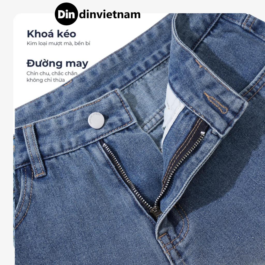 Quần Short Jean Nam DIN, Quần Đùi Xanh Rách Nhẹ Form Trên Gối, Thoải Mái Dễ Mặc, Phong Cách Streetwear Cá Tính JD68