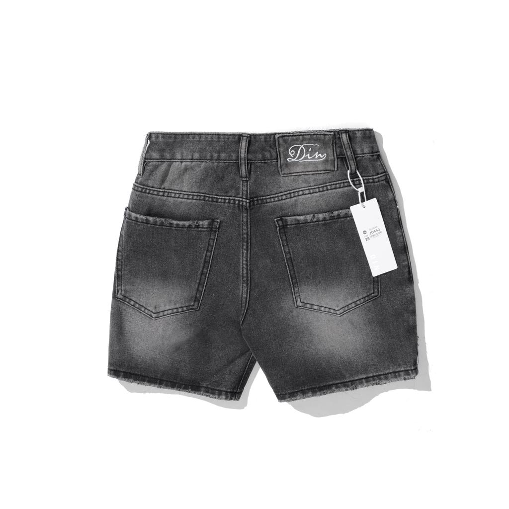 Quần Short Jean Nam DIN Thêu, Quần Xám Bạc Nam Tính Form Trên Gối Thoải Mái, Phong Cách Street Wall Cá Tính JD443