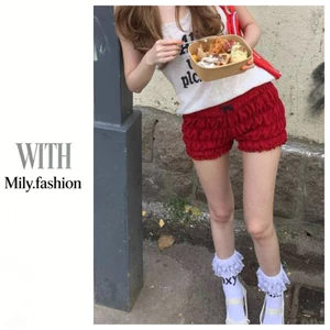 Milyfashion American Hot Girl Low-Waist Retro Siêu Ngắn Xếp Ly Đáy Bud Quần Short Y2K