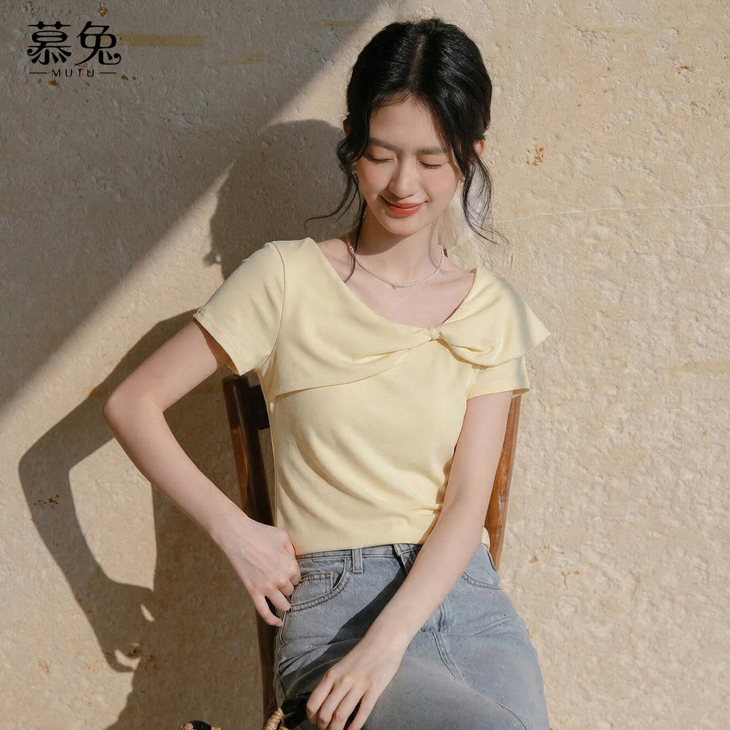 Mutu Pháp Phong Cách Mới Mùa Hè Áo Thun Tay Ngắn Áo Thun Nữ 2026 Thời Trang Sang Trọng Nhỏ Slim-fit Ôm Hơn Nhìn Top
